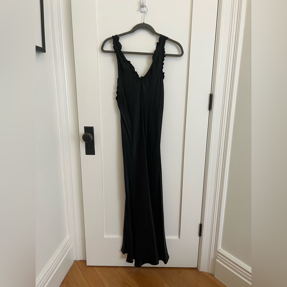 Tibi Ruffled-Trimmed Washed Satin Midi Dress - Picture 4 of 7
